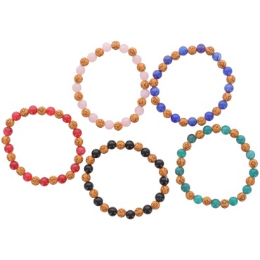 Bracelet sur elastique grains plastique imitation bois et couleur assortie Ø 7 mm. LOT DE 10.