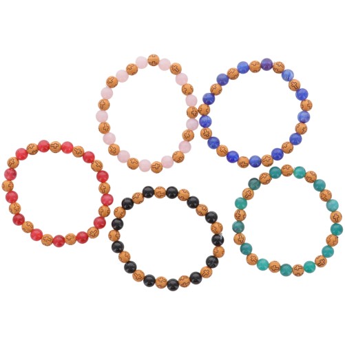 Bracelet sur elastique grains plastique imitation bois et couleur assortie Ø 7 mm. LOT DE 10.