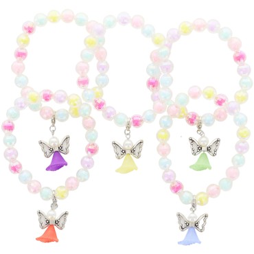 Bracelet sur elastique couleur assortie Ø 8 mm, avec ange. LOT DE 5.