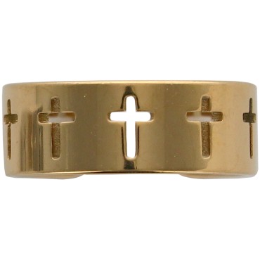 Bague ajustable de couleur doree en acier inoxydable pour femme avec croix ajourees..