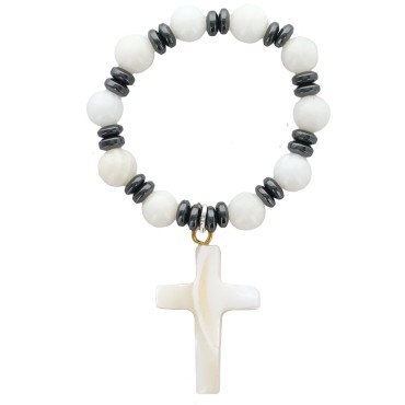 Dizainier en nacre et hématite avec croix..