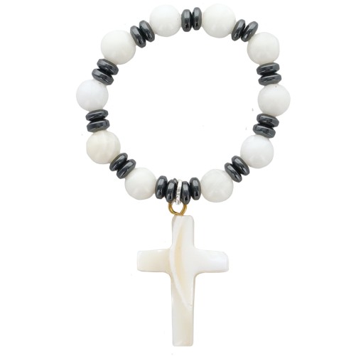 Dizainier en nacre et hématite avec croix..