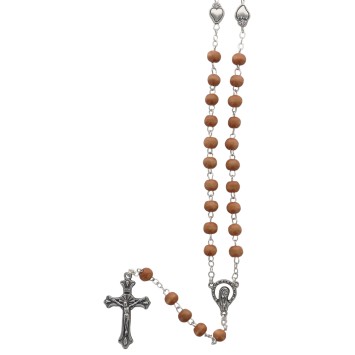Chapelet grains rond en bois Ø 6 mm, pater avec le cœur Ex-Voto, Longueur jusqu'au cœur 33 cm, croix avec Christ..