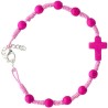 Bracelet dizainier pour enfant sur corde avec fermoir grains et croix en pierre teinte Ø 5 mm Differentes couleurs
