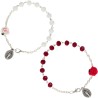 Bracelet dizainier sur chaine grains a facettes et forme rose Ø 5 mm, avec medaille de la V. Miraculeusec. Differentes couleurs.