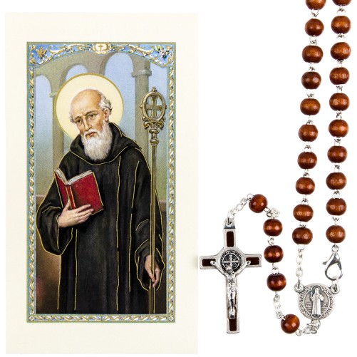 Chapelet de dévotion de saint Benoit avec fermoir image prière, livré en sachet individuel..