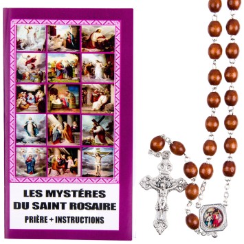 Chapelet de dévotion du rosaire lumineux en bois avec notice explicative, livré en sachet individuel..