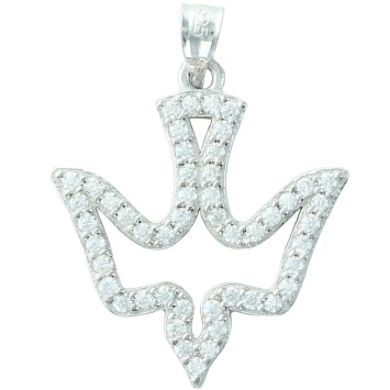 Pendentif colombe ajouré en argent rhodié 925 °/°° avec pierres OZ (1.4 g) H. 2 cm. Livré en boite..