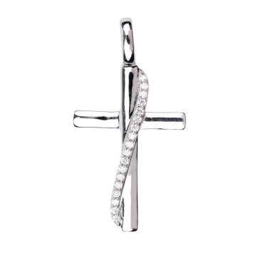 Croix de cou en argent 925 °/°° avec liseré sertie de pierres OZ H. 2,5 cm (1,90 g). Livrée en boite..