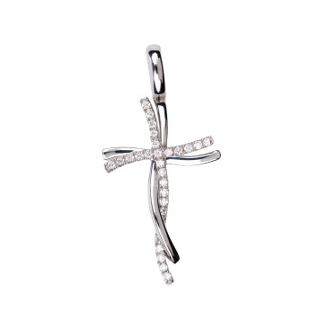 Croix de cou double enlacée en argent 925 (1,18 g) et pierres OZ – H. 2,3 cm. Livrée en boîte..