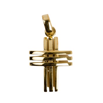 Croix de cou bombée, évidée en plaqué or – H. 1,7 cm. Livrée en boîte..