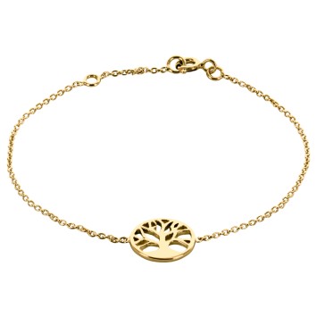 Bracelet en plaque or ajustable sur chaine avec medaille de l arbre de vie Ø 1,1 cm. Livre en boite.