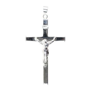 Croix de cou plate avec Christ en argent 925°/°° H. 2,7 cm (1,99 g). Livrée en boite..