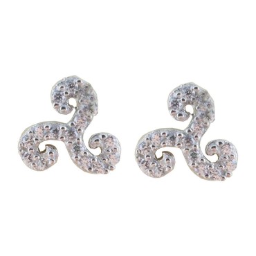 Boucle d'oreille triskel en argent 925 Rhodié avec pierres OZ (1.4g). Livrée en boite..