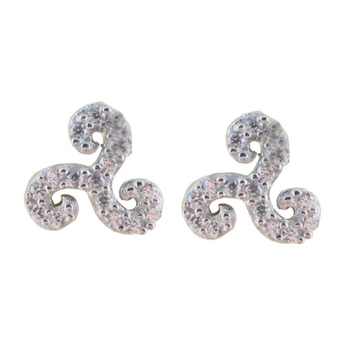 Boucle d'oreille triskel en argent 925 Rhodié avec pierres OZ (1.4g). Livrée en boite..