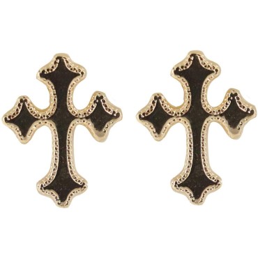 Boucle d'oreille bouton croix orthodoxe en plaqué or. Livré sans boite..
