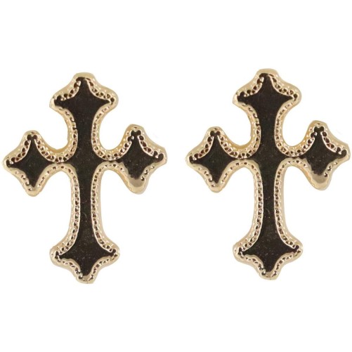 Boucle d'oreille bouton croix orthodoxe en plaqué or. Livré sans boite..