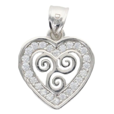 Pendentif cœur avec triskel en argent 925 rhodié, 1,5 cm, pierres OZ (1,2 g). Livré en boîte.