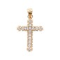 Croix de cou en plaqué or, sertie de pierres OZ H. 2 cm. Livrée en boite..
