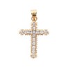 Croix de cou en plaqué or, sertie de pierres OZ H. 2 cm. Livrée en boite..