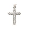 Croix de cou en argent 925 °/°° rhodié, sertie de pierres OZ H 2 cm (0.9 g). Livrée en boite..