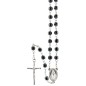 Chapelet en hématite octogonale Ø 6 mm, chaîne argentée, croix avec Christ, longueur au cœur 35 cm..