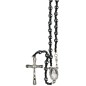 Chapelet en hématite Ø 7 mm sur câble avec fermoir, croix métal avec Christ, longueur au cœur 29 cm..