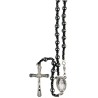 Chapelet en hématite Ø 7 mm sur câble avec fermoir, croix métal avec Christ, longueur au cœur 29 cm..
