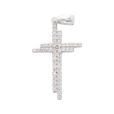 Croix double en argent 925 °/°° avec pierres OZ H. 2,3 cm (1,20 g). Livrée en boîte.