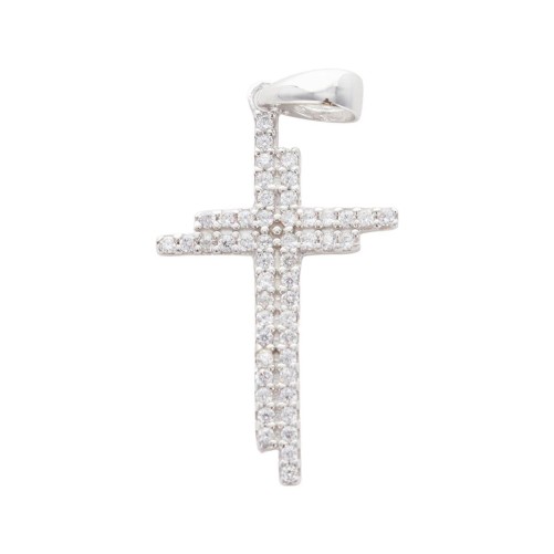 Croix double en argent 925 °/°° avec pierres OZ H. 2,3 cm (1,20 g). Livrée en boîte.