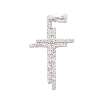 Croix double en argent 925 °/°° avec pierres OZ H. 2,3 cm (1,20 g). Livrée en boîte.