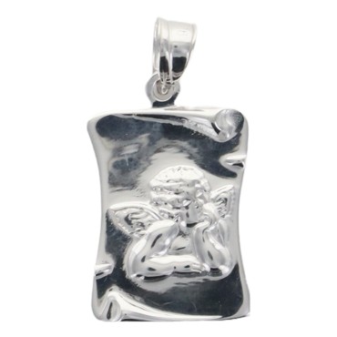 Pendentif de l'Ange Raphael sur parchemin en argent 925 H. 1,5 cm (1.1g). Livré en boite..
