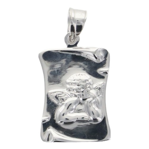 Pendentif de l'Ange Raphael sur parchemin en argent 925 H. 1,5 cm (1.1g). Livré en boite..
