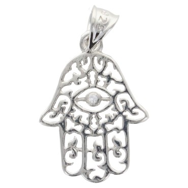 Pendentif Main de Fatima en argent 925 °/°° rhodié H. 1.7 cm (0.8 g). Livré en boite..