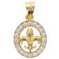 Médaille fleur de lys encerclée 1.2 cm en plaqué or avec pierres OZ (1g). Livrée en boite..