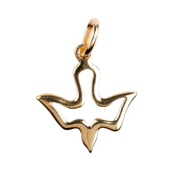 Pendentif colombe évidée en plaqué or – H. 2 cm. Livré en boîte..