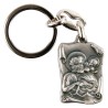 Porte-clés de saint Christophe H. 3,3 cm forme parchemin en métal couleur argentée..