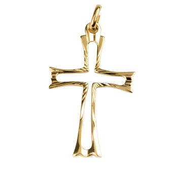 Croix de cou évidée en plaqué or – H. 3,4 cm. Livrée en boîte..