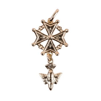 Croix de cou huguenote en plaqué or – H. 3,5 cm. Livrée en boîte..