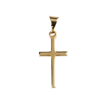 Croix de cou bâton fine en plaqué or H. 2 cm. Livrée en boite.