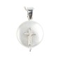 Médaille en nacre avec croix sablée en argent 925 °/°° Ø 1 cm (0,36 g). Livrée en boite.