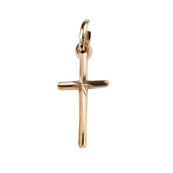 Croix de cou bâton, striée en plaque or H. 2 cm. Livrée en boite.