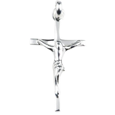 Croix de cou baton en argent 925 °/°°  avec Christ H. 2,4 cm (1,07 g). Livree en boite