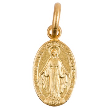 Médaille en plaqué or de la Vierge Miraculeuse - texte en Latin H. 0,8 cm. Livrée en boite.