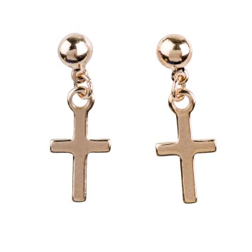 Boucle d'oreille en plaqué or pendentif croix H. 1 cm..