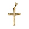Croix de cou plate en plaqué or striée – H. 3 cm. Livrée en boîte..