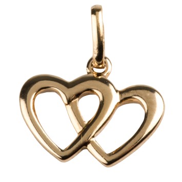 Pendentif en plaque or double cœur H. 1 cm L. 1,6 cm. Livre en boite.
