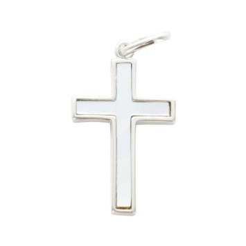 Croix de cou en argent 925 (3,45 g) et nacre – H. 2,2 cm. Livrée en boîte..