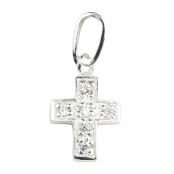 Croix de cou en argent 925 (1,07 g) avec pierres OZ – H. 1,4 cm. Livrée en boîte..