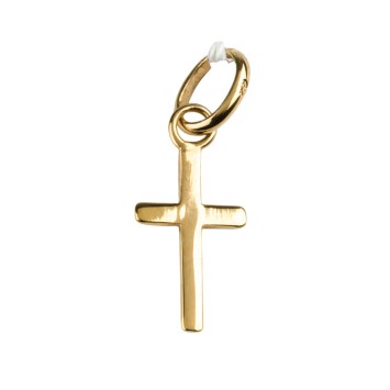 Croix de cou bâton en plaqué or – H. 1,3 cm. Livrée en boîte..